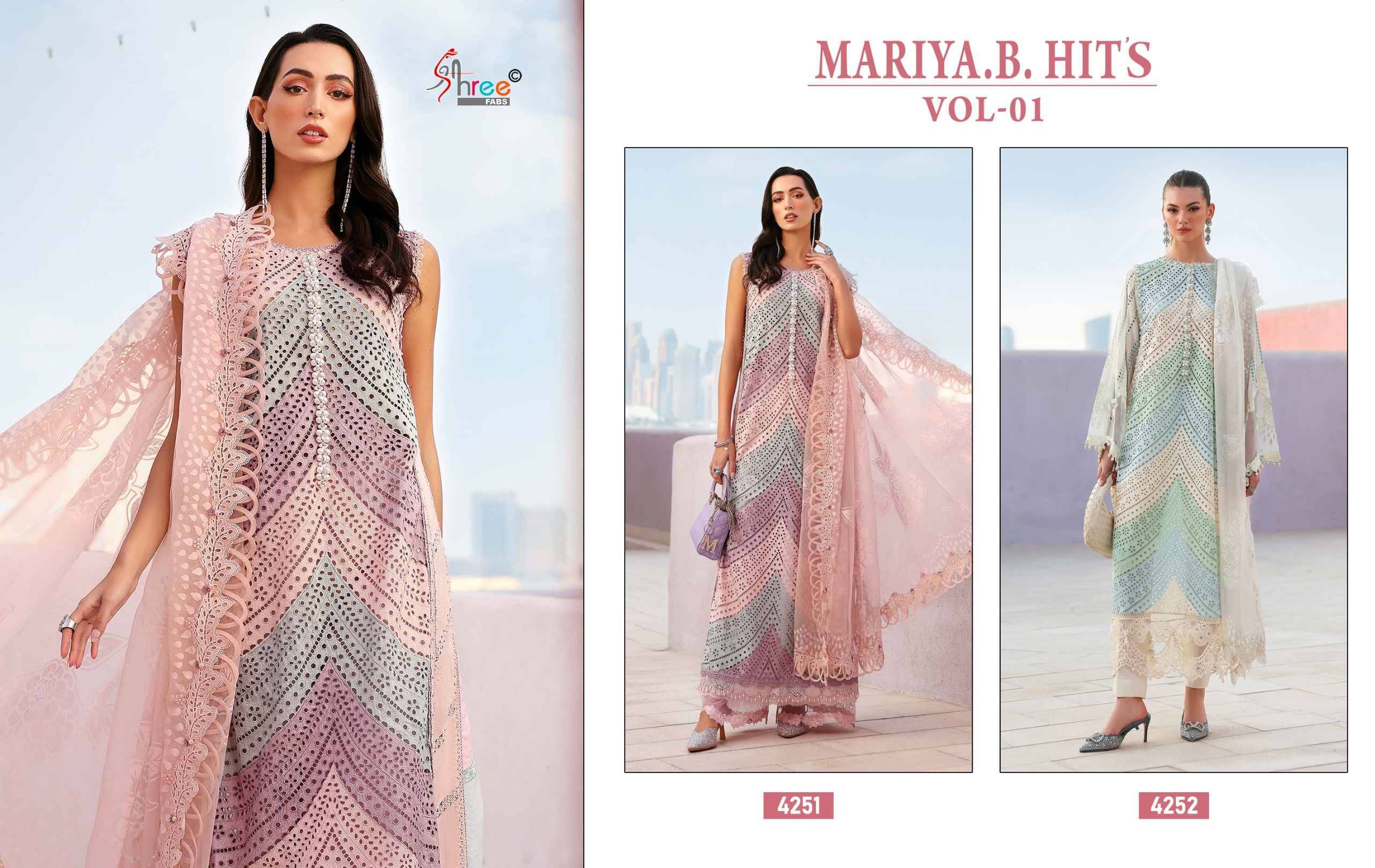 MARIYA.B.HITS VOL-1 Shree Fab 4351 to 4352 Series Pakistani Stylish Beautiful Colourful Printed & Embroidered Party Wear & Occasional Wear Pure cotton Dresses At Wholesale Price